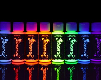 UV Body Paint Neon Glow Kit (Set of 8 Bottles 2 oz. Each) - Blacklight Reactive Fluorescent Paint - Safe On Skin, Washable, Non-Toxic