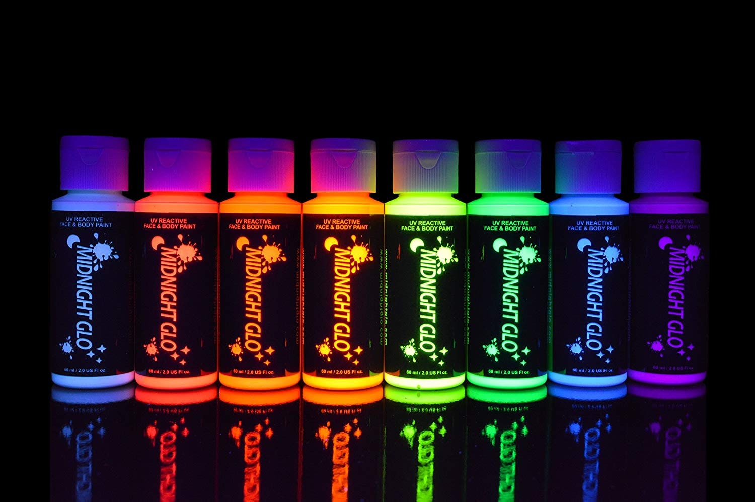Blacklight Reactive Fluorescent Acrylic Paints 6 Pack 8 Ounce Bottles