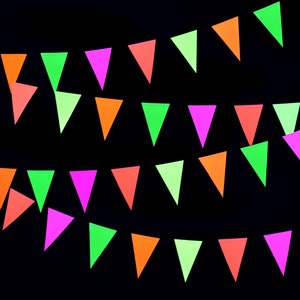 78ft Neon Paper Pennant Banner Hanging Decorations for Birthday Party Wedding Decorations Black Light Reactive UV Glow Party (6 Pack)