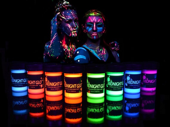 UV Body Paint Neon Glow Kit set of 8 Bottles .75 Oz. Each Blacklight  Reactive Fluorescent Paint Safe on Skin, Washable, Non-toxic 