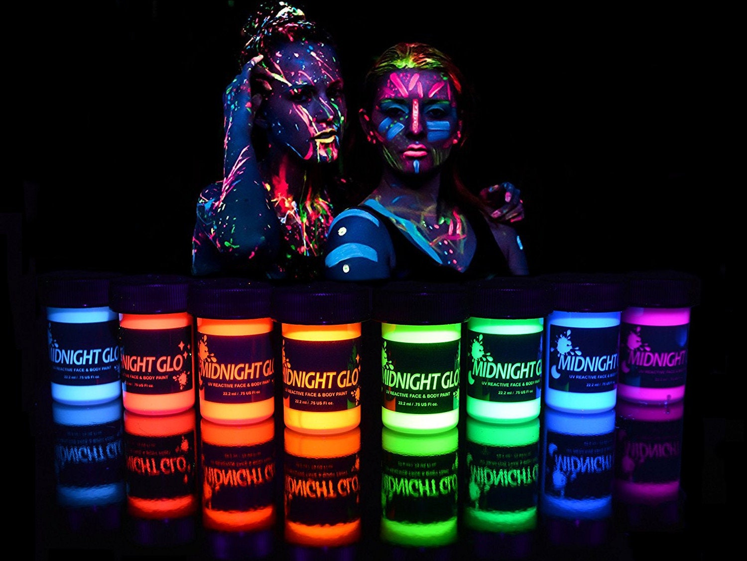 UV Body Paint Neon Glow Kit set of 8 Bottles .75 Oz. Each