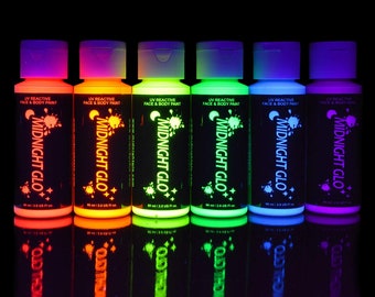 UV Neon Face & Body Paint Glow Kit (6 Bottles 2 oz. Each) - Top Rated Blacklight Reactive Fluorescent Paint - Safe, Washable, Non-Toxic