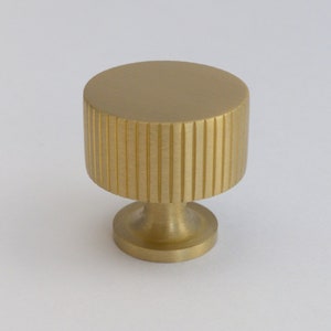 Fluted Brass Gold Round Knob - Cabinet Pulls and Drawer Handles, Brushed Gold  Finish,  Solid Metal,  Classic Drawer Pull Handles