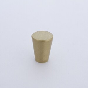 May include: A brushed brass cabinet knob with a cone shape.