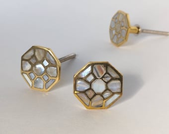 Mother of Pearl Dresser Pull Knob - Gold Drawer Knob, Beautiful Gold Metal, Brass Knobs and Pulls, Elegant, Unique, Decorative Cabinet Pulls