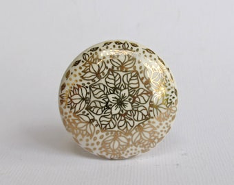 Geo Knob - Gold Flower - Ceramic Drawer Pull, Cabinet Knob, Knobs and Pulls, Gold Knob, Gold Pull
