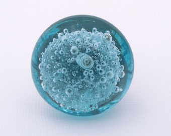 Glass Bubble Knob - Blue - Glass Cupboard Pull Knob, Clear Blue Cabinet Pull