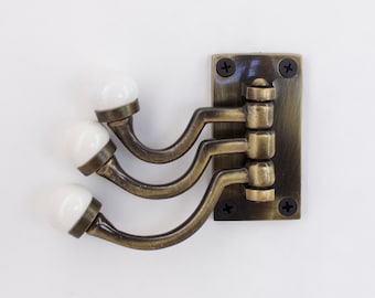 Handmade Bronze Multi Hook with Ceramic Knobs - Wall Mounted Coat Rack