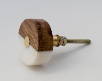 Geo Knob - Wood Stone Fusion - Wooden Unique Drawer Pulls, Drawer Knobs, Cabinet Knobs and Pulls, Unique, Decorative, White Quartz Pull Knob