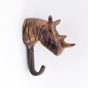 Copper Rhino Hook - Wall Mount | Coat Hook Wall Mount  |  Animal Wall Hooks  |  Decorative Hooks for Wall