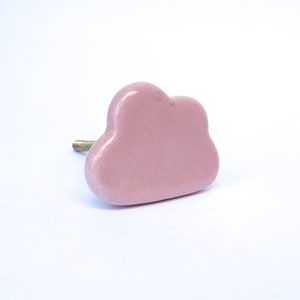 May include: A pink ceramic cloud-shaped cabinet knob with a gold screw.