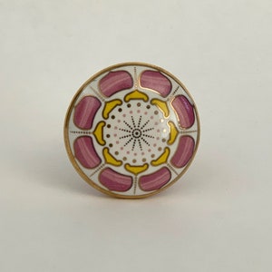 Mod Flower Pink and Gold Drawer Pull - Beautiful Ceramic Drawer Pulls, Drawer Knobs, Cabinet Knobs and Pulls, Unique, Decorative, Round