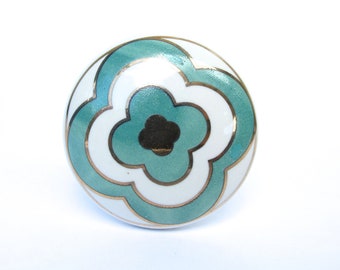 Green and Gold Drawer Pull - Beautiful Ceramic Drawer Pulls, Drawer Knobs, Cabinet Knobs and Pulls, Unique, Decorative, Ceramic, Round