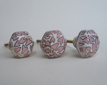 Ginko Knob - Small Pink - Decorative Ceramic Drawer Pull, Ceramic Drawer Knobs, Decorative Knobs and Pulls, Unique Ceramic Knob