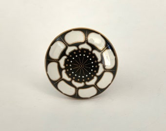 Mod Flower Black and Gold Drawer Pull - Beautiful Ceramic Drawer Pulls, Drawer Knobs, Cabinet Knobs and Pulls, Unique, Decorative, Round