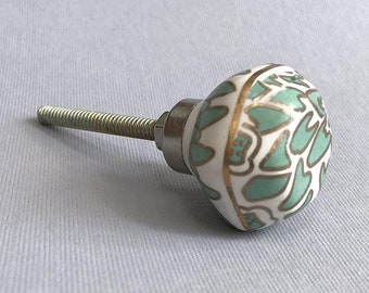 Ginko Knob - Small Sea Green - Decorative Ceramic Drawer Pull, Ceramic Drawer Knobs, Decorative Knobs and Pulls, Unique Ceramic Knob