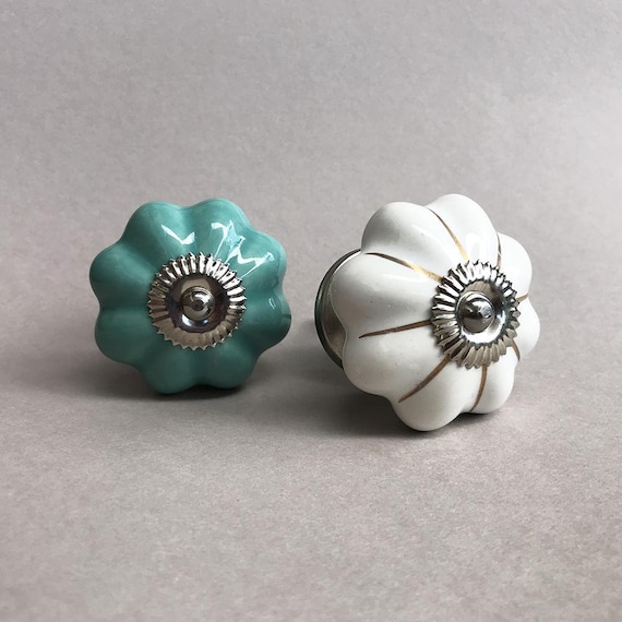 Marigold Knob Teal Drawer Knob Dresser Knob Cabinet Etsy