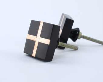 Black and Copper Modern Square Knob - Drawer Knob, Dresser Knob, Cabinet Knobs and Pulls, Unique Decorative Pull Handles, Black Drawer Knobs