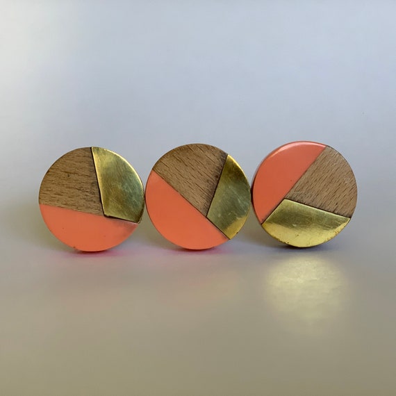 Geo Knob In Melon Round Fusion Wooden Unique Drawer Pulls Etsy