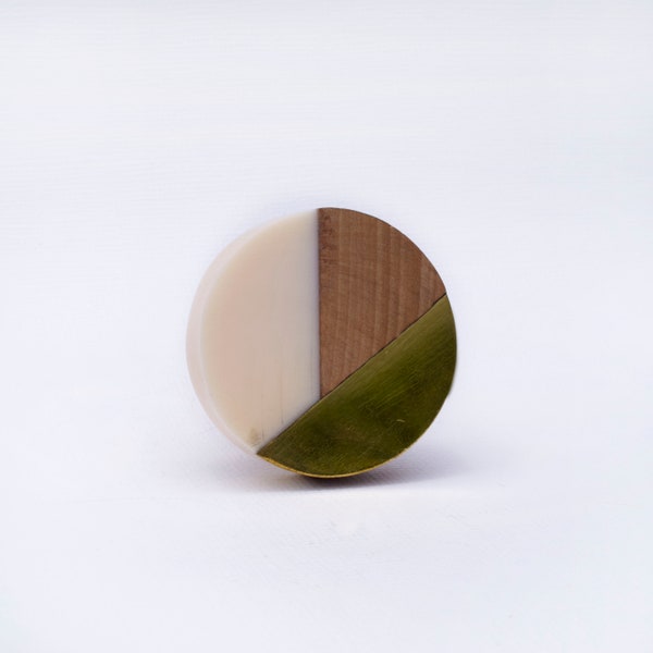 Geo Knob in Gold - Round Fusion - Wooden Unique Drawer Pulls, Drawer Knobs, Cabinet Knobs and Pulls, Unique, Decorative, Creme + Gold