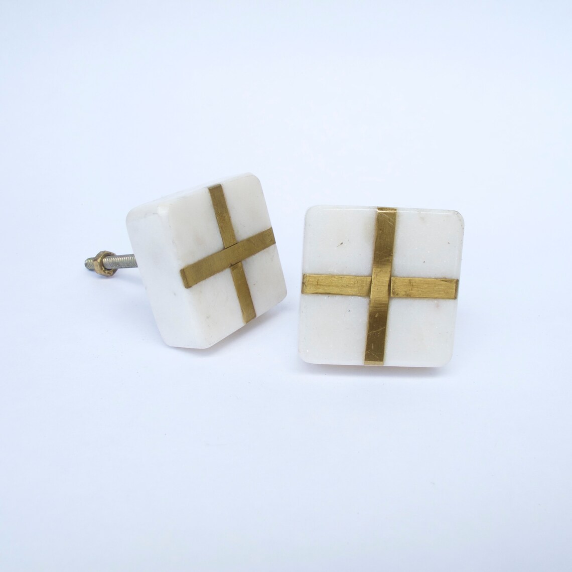 White Stone Gold Square Knob Drawer Knob Dresser Knob Etsy