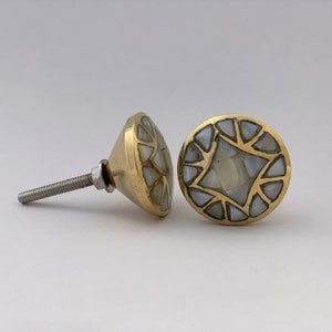 Mother of Pearl Dresser Pull Knob - Gold Drawer Knob, Beautiful Gold Metal, Brass Knobs and Pulls, Elegant, Unique, Decorative Cabinet Pulls