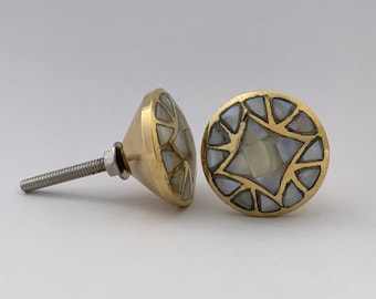 Mother of Pearl Dresser Pull Knob - Gold Drawer Knob, Beautiful Gold Metal, Brass Knobs and Pulls, Elegant, Unique, Decorative Cabinet Pulls