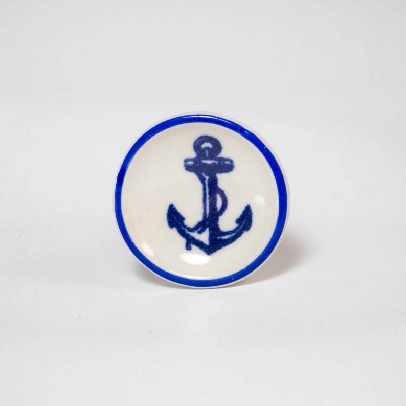 Home Garden Blue White Nautical Anchor Ceramic Drawer Pull