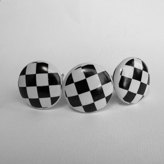 Ceramic Checkered Knob Black And White Ceramic Drawer Etsy
