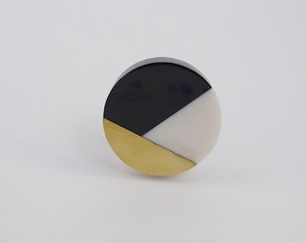 Handmade Black and White Resin Knob – Modern Gold Accent Drawer Pull