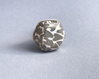 Ginko Ceramic Drawer Knob - Small Grey, Art Deco Style