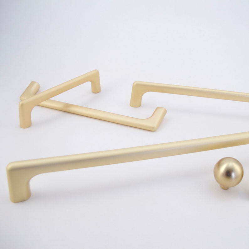 Simple Matte Gold Handles Drawer Handles pulls, Gold Satin Finish, Cabinet Pulls, Solid Metal, Modern Cabinet Pull Handles image 1