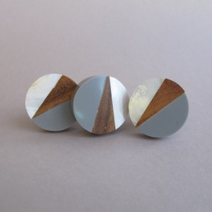 Geo Knob in Grey - Round Geometric Fusion - Wooden Unique Drawer Pulls, Cabinet Knobs and Pulls, Unique, Decorative, Mother of Pearl