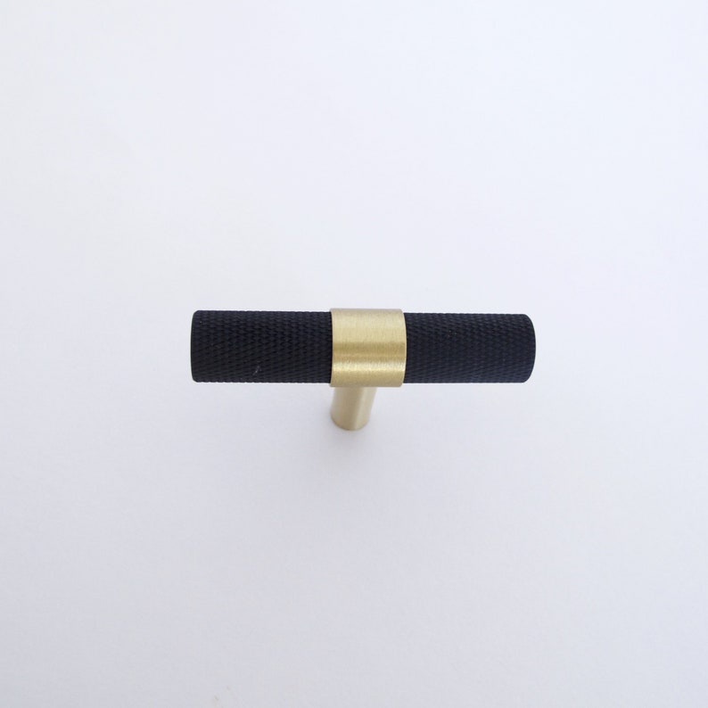 Knurled Brass Matte Black Handles Tbar Drawer Handles Etsy
