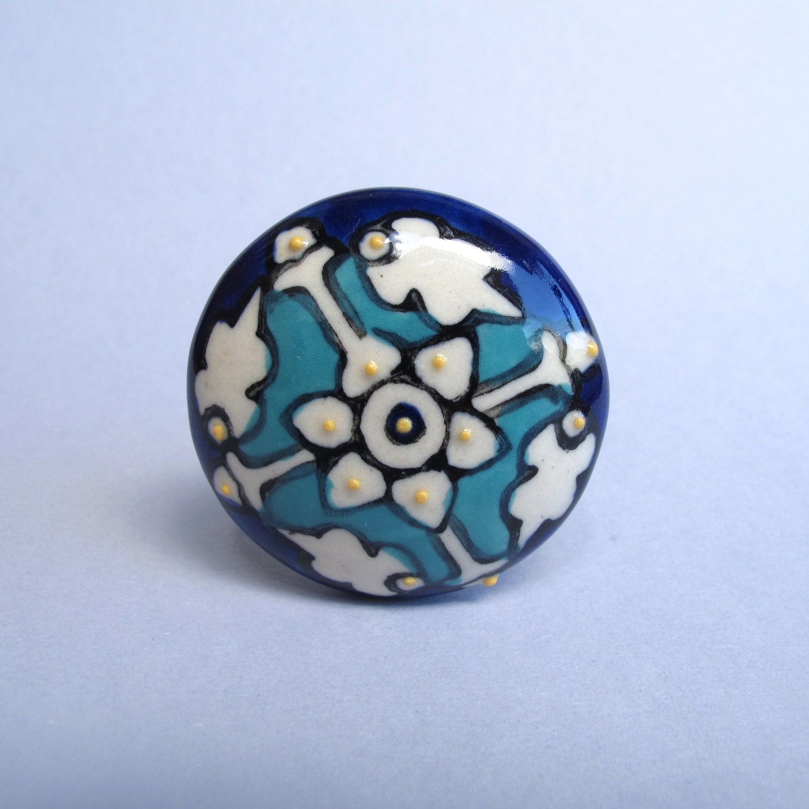 Hand Painted Blue Ceramic Knob Drawer Knobs and Pulls Small Etsy
