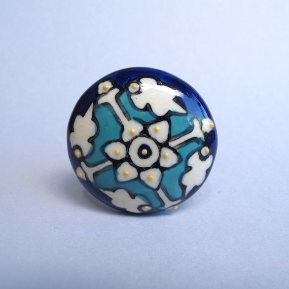 Hand Painted Blue Ceramic Knob Drawer Knobs And Pulls Small Etsy