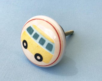 Bus Knob - Kids Drawer Knobs and Pulls, Small Ceramic Knob, Nursery Dresser Knobs, Knobs and Pulls, Drawer Pull