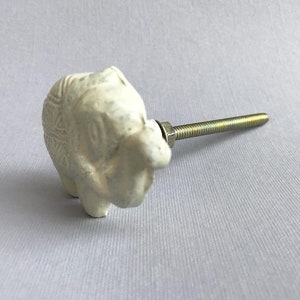 Small White Elephant Knob Cast Iron Knobs and Pulls, Cute Drawer Pull, Kids Cabinet Knob, Cabinet Hardware, Metal Elephant knob image 2