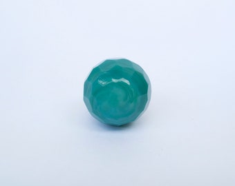 Teal Glass Cabinet Knob – Vintage Beveled Drawer Pull