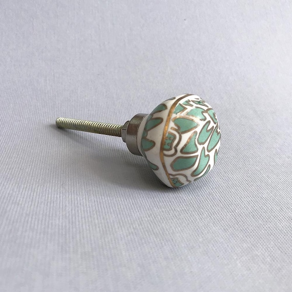 Ginko Knob Small Sea Green Decorative Ceramic Drawer Pull Etsy