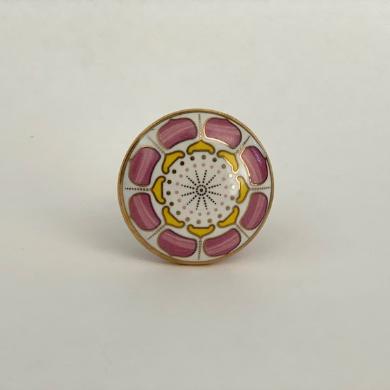 Mod Flower Pink And Gold Drawer Pull Beautiful Ceramic Etsy