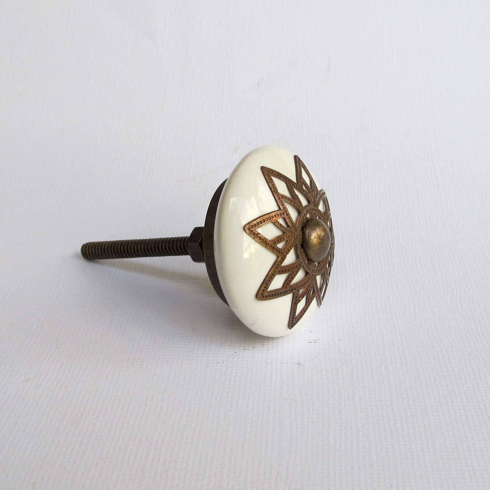 Brass Starburst Knob White Brass Drawer Pulls Drawer Etsy