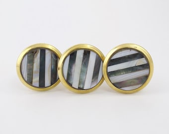 Striped Mother of Pearl Knob - Gold Brass Rim, Handmade Pull