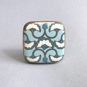 Ginko Knob - Large Blue Square - Decorative Ceramic Drawer Pull, Ceramic Drawer Knobs and Pulls, Beautiful Unique Design, Pull Knob, cabinet