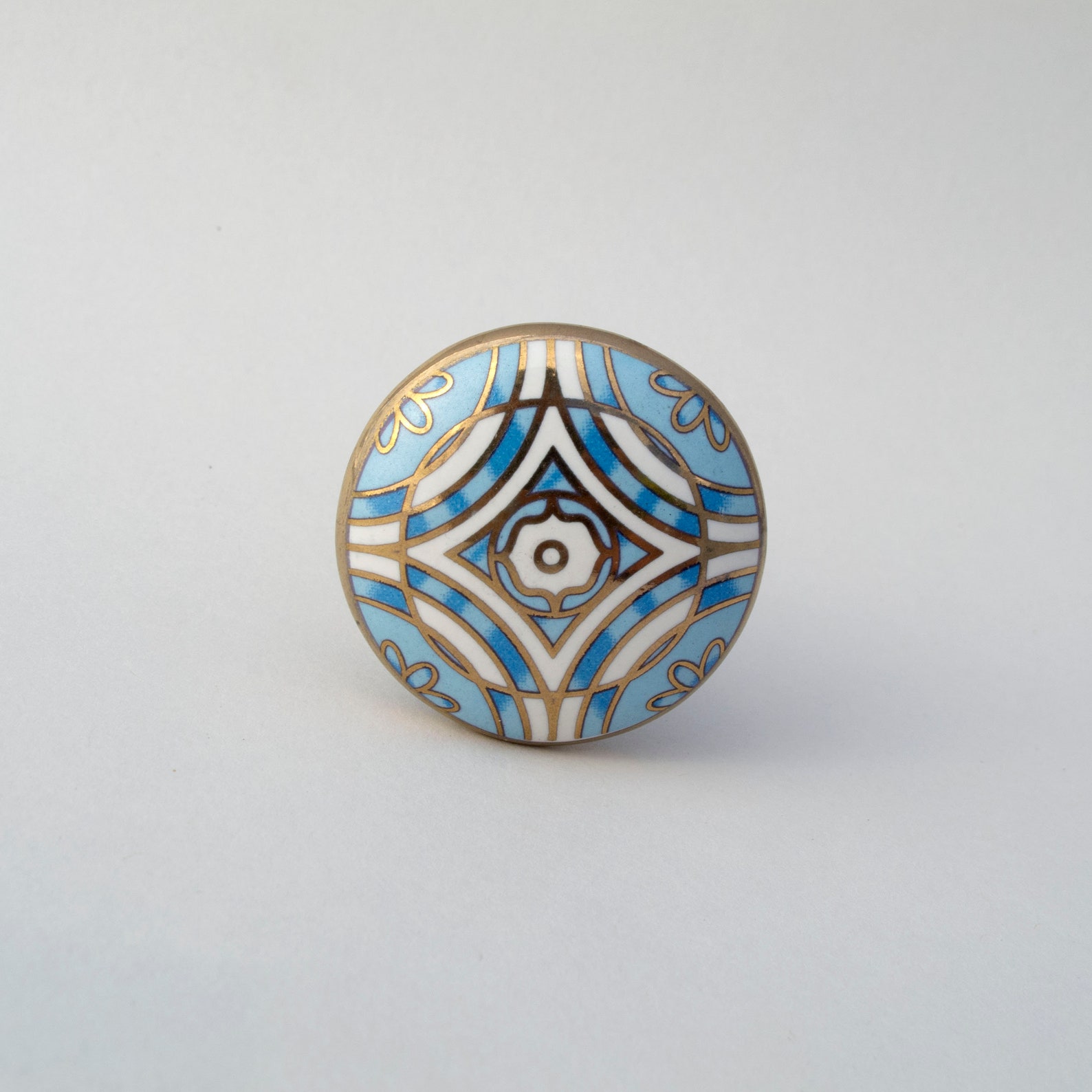 Art Deco Drawer Pull Blue Gold Beautiful Ceramic Drawer Etsy