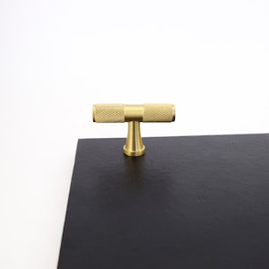 Knurled Brass T-bar - Drawer Handles pulls, Gold Finish, Cabinet  Pulls, Solid Brass Metal,  Modern