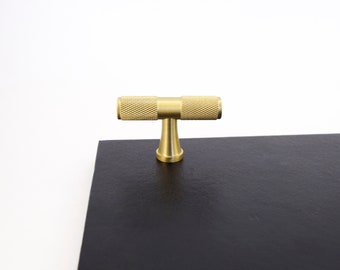 Knurled Brass T-bar - Drawer Handles pulls, Gold Finish, Cabinet  Pulls, Solid Brass Metal,  Modern