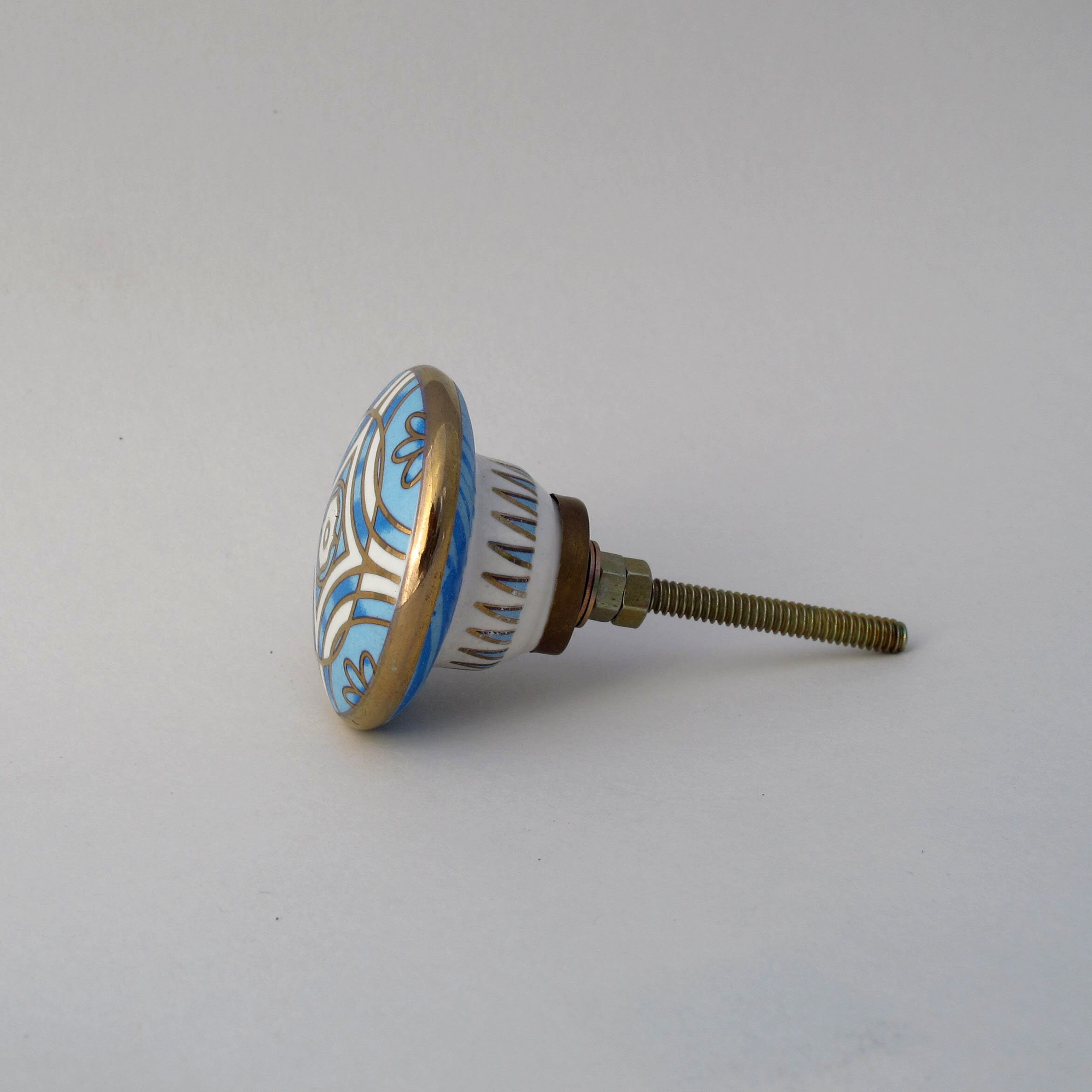 Art Deco Drawer Pull Blue Gold Beautiful Ceramic Drawer Etsy