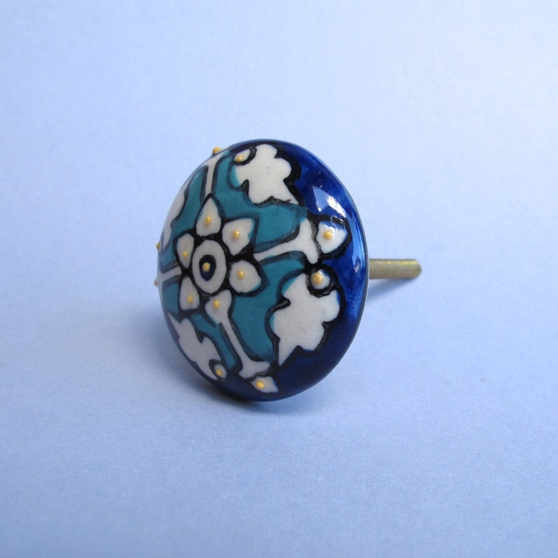 Hand Painted Blue Ceramic Knob Drawer Knobs and Pulls Small Etsy