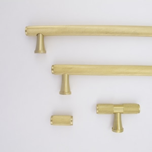 Knurled Brass Handles and T-bar - Drawer Handles pulls, Gold Black Brass Finish, Cabinet  Pulls, Solid Brass Metal,  Modern